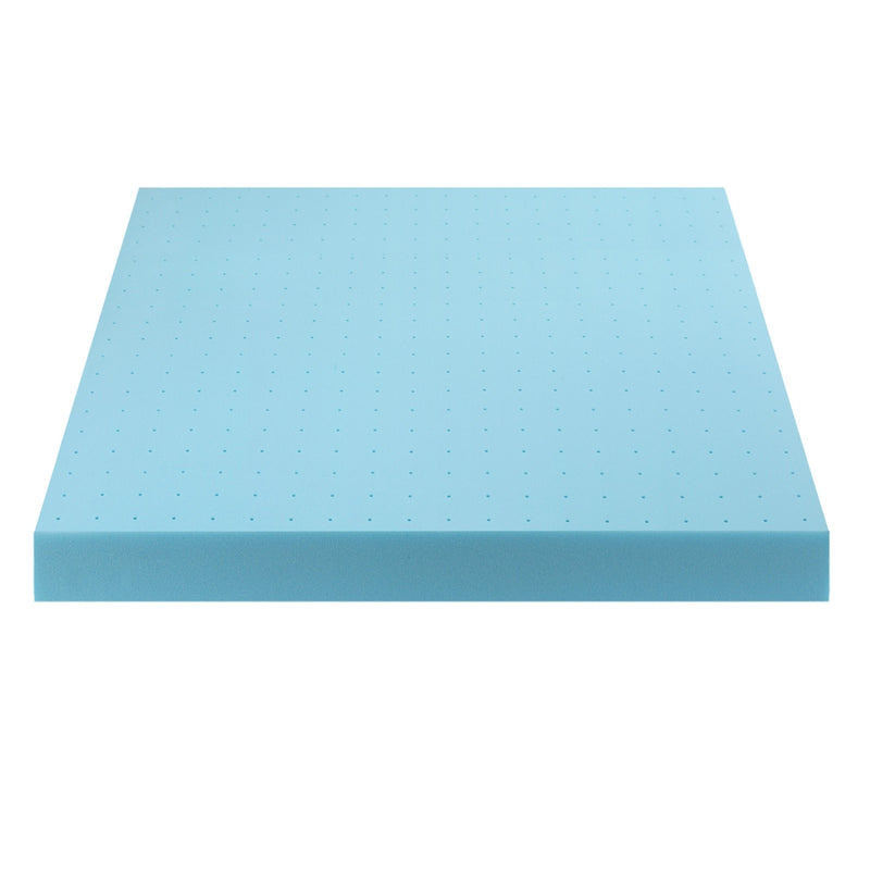 12cm Memory Foam Mattress Topper Ventilated Cool Gel Bamboo Cover King with laser-cut ventilation holes in blue memory foam design