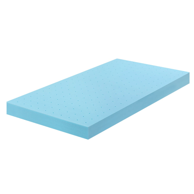 12cm Memory Foam Mattress Topper Ventilated Cool Gel Bamboo Cover Single in light blue with ventilation holes on white background