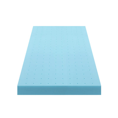 12cm Memory Foam Mattress Topper Ventilated Cool Gel Bamboo Cover Single with laser-cut ventilation holes in blue memory foam