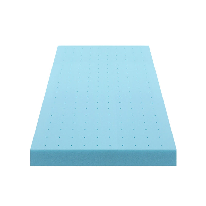 12cm Memory Foam Mattress Topper Ventilated Cool Gel Bamboo Cover Single with laser-cut ventilation holes in blue memory foam