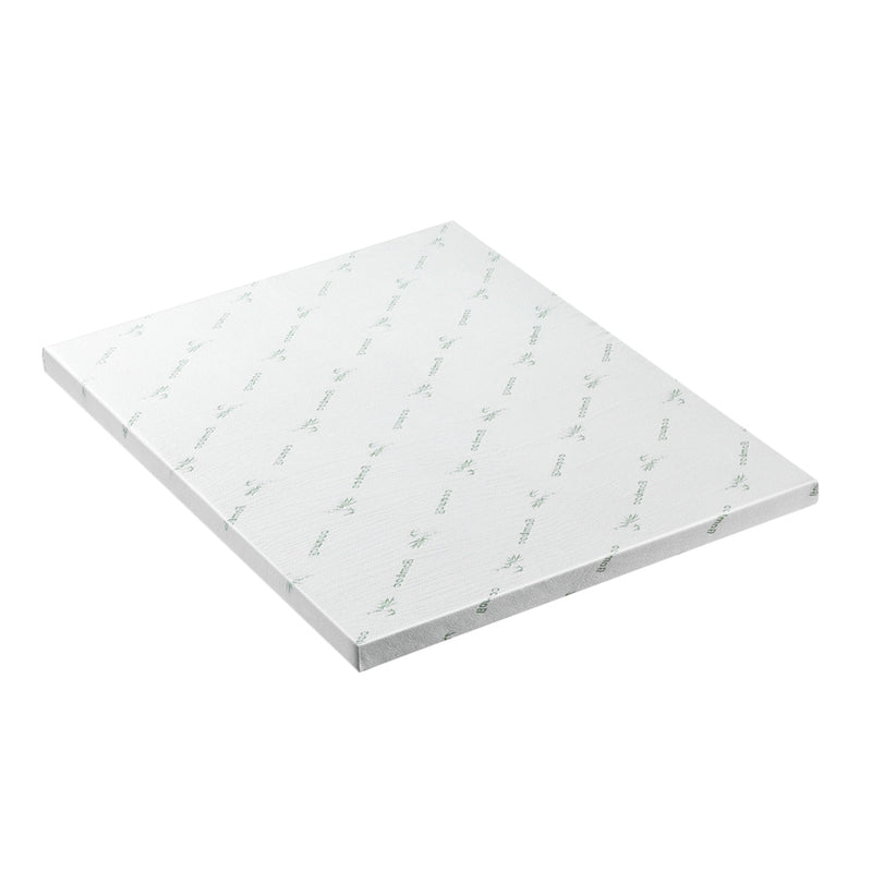 Memory Foam Mattress Topper Ventilated Cool Gel 8cm Queen in white with breathable cover and foam texture on white background