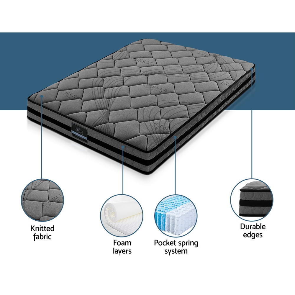 Wendell Pocket Spring Mattress 22cm Thick - King Single with knitted fabric, foam layers, pocket spring system, and durable edges