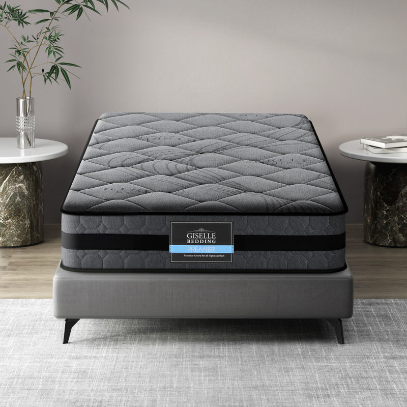 Wendell Pocket Spring Mattress 22cm Thick - Single with quilted gray top and medium firm support on gray bed frame