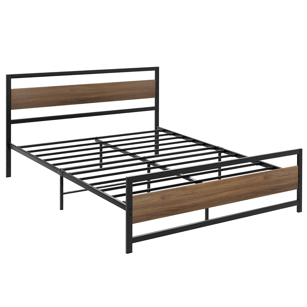 Industrial Style Queen Metal Bed Frame Wood & Black-7