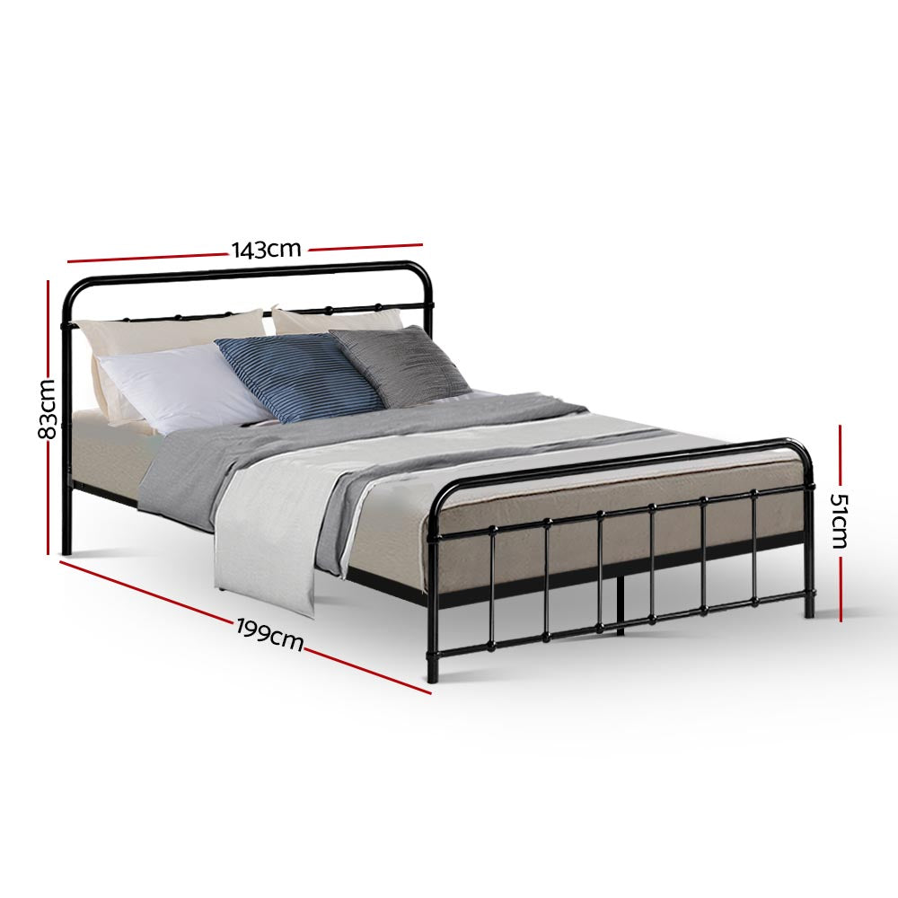Leo Metal Double Bed Frame Black with sturdy steel construction, slatted base, and simple modern design for bedroom furniture.
