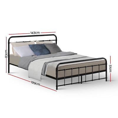 Leo Metal Double Bed Frame Black with sturdy steel construction, slatted base, and simple modern design for bedroom furniture.