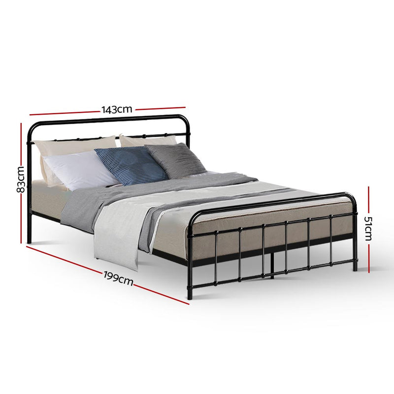 Leo Metal Double Bed Frame Black with sturdy steel construction, slatted base, and simple modern design for bedroom furniture.