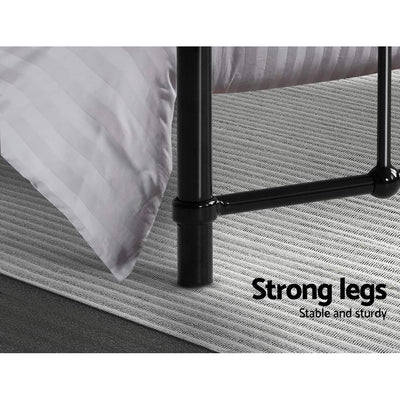 Close-up of strong sturdy legs on the Leo Metal Double Bed Frame Black showing durable black steel construction