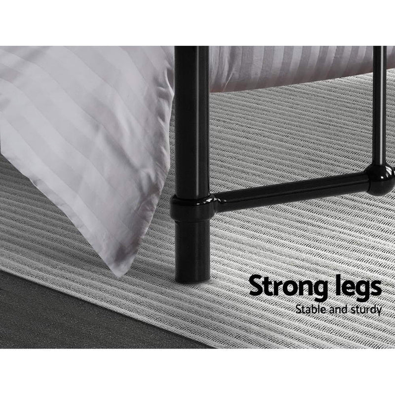 Close-up of strong sturdy legs on the Leo Metal Double Bed Frame Black showing durable black steel construction