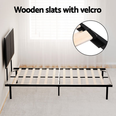 Kembla Metal King Single Bed Frame Black with wooden slats secured by velcro for bedroom furniture by Bedzy