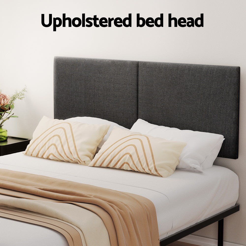 Norwood Queen Modern Bed Frame Black with upholstered headboard, minimalist design, and sleek black frame in bedroom setting