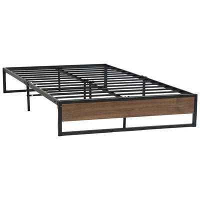 Oslo Metal & Wood Double Bed Frame with black metal structure and wooden accents in modern bedroom furniture style