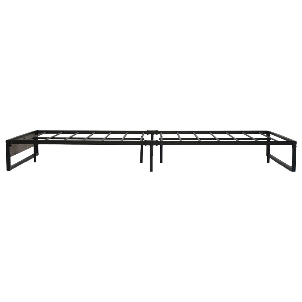 Oslo Metal & Wood Double Bed Frame in black steel with sturdy supports and wooden accents, minimalist bedroom furniture design