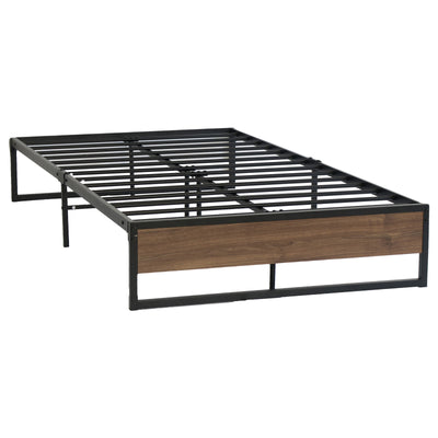Oslo Metal & Wood King Single Bed Frame with black steel structure and wood panel on footboard, bedroom furniture by Bedzy