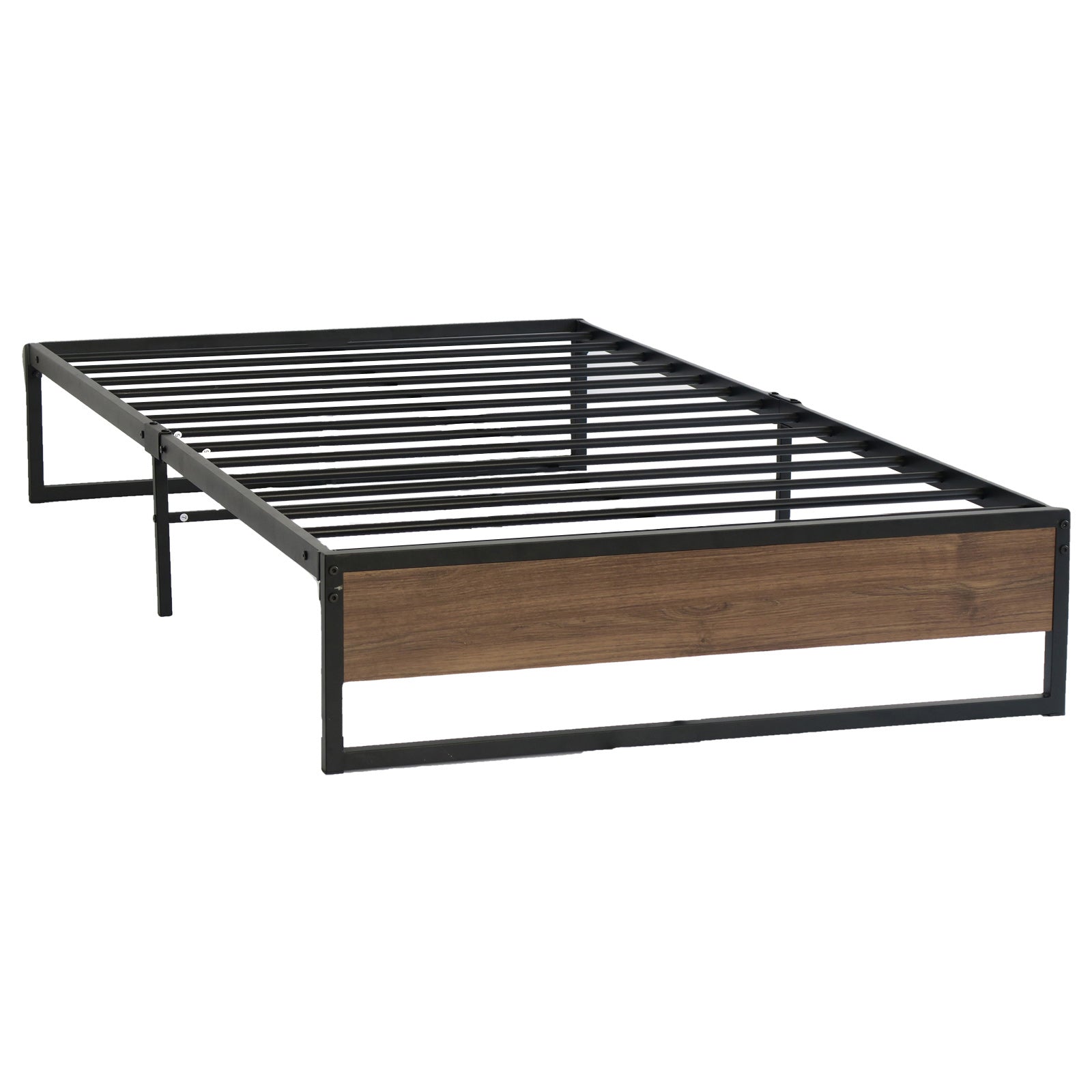 Oslo Metal & Wood Single Bed Frame with black metal structure and wood panel footboard, sturdy slatted base for bedroom furniture