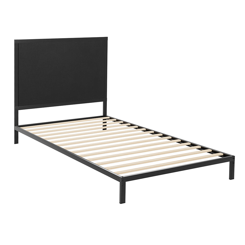 Paddington King Single Bed Frame With Fabric Headboard Black & Charcoal with wooden slats and metal frame for bedroom furniture