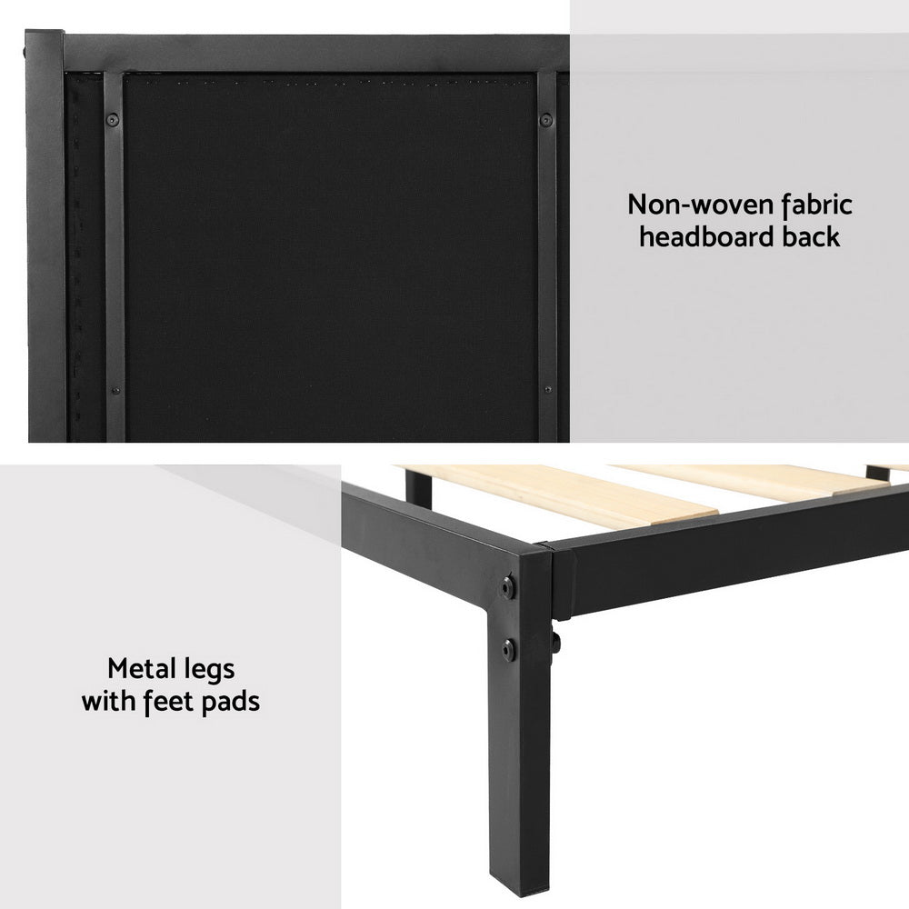 Paddington King Single Bed Frame With Fabric Headboard Black & Charcoal