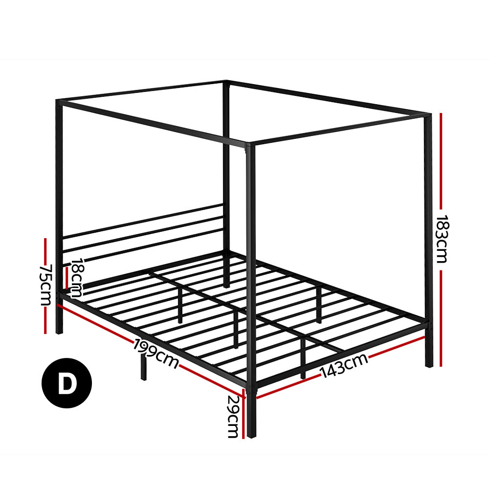 Metal Four Poster Double Size Bed Frame Black