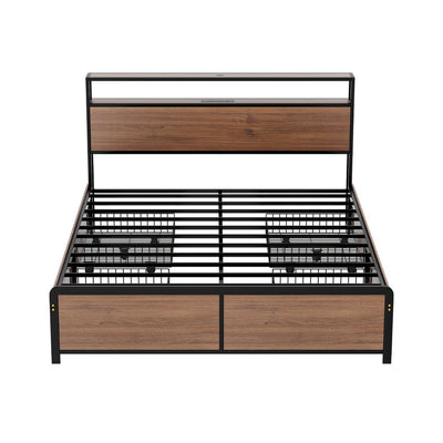 Sky Double LED Bed Frame with Storage Drawers & Charging Ports – Black & Brown