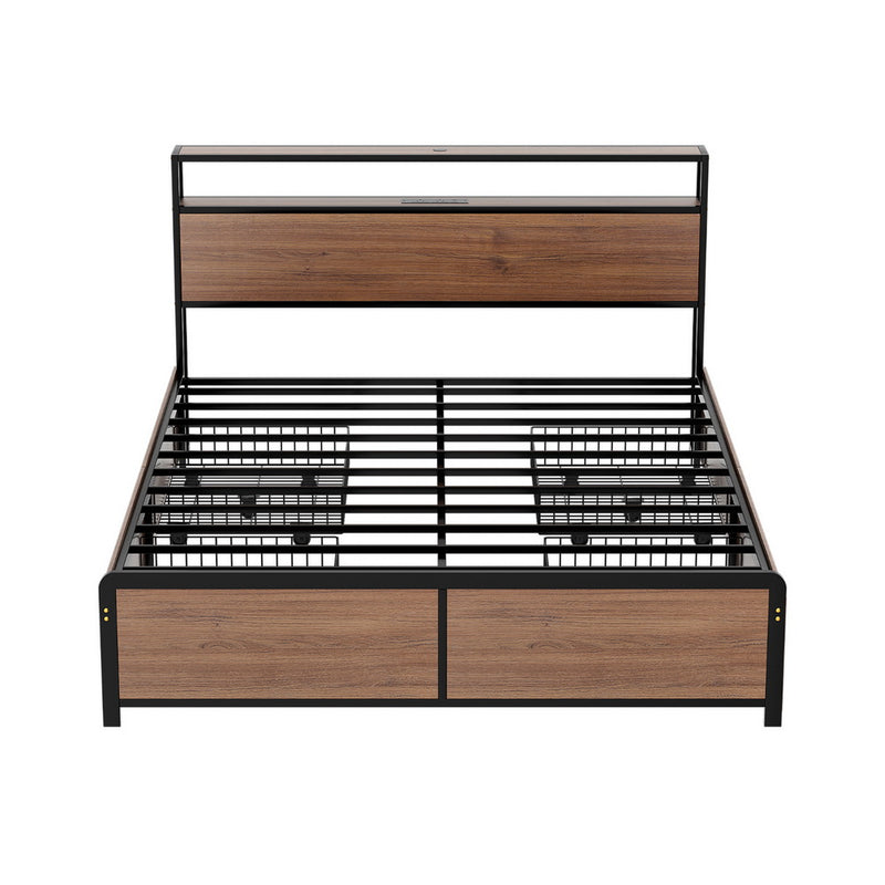 Sky Double LED Bed Frame with Storage Drawers & Charging Ports – Black & Brown-4