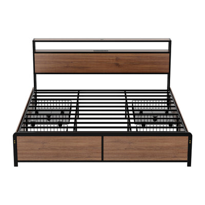 Sky King LED Bed Frame with Storage Drawers & Charging Ports – Black & Brown