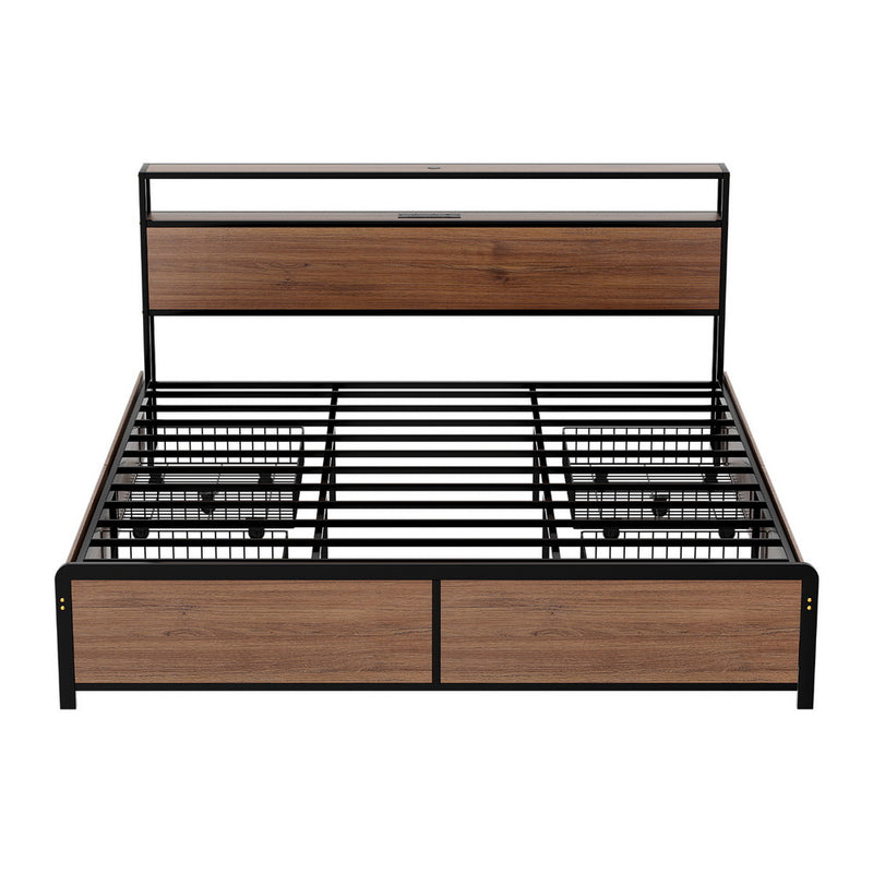 Sky King LED Bed Frame with Storage Drawers & Charging Ports – Black & Brown-3