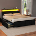 Sky Queen LED Bed Frame with Storage Drawers & Charging Ports – Black
