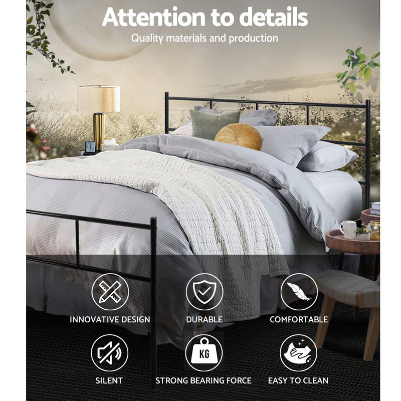 Wategos Metal Double Bed Frame Black with sleek black steel design, sturdy build, and modern bedroom furniture style