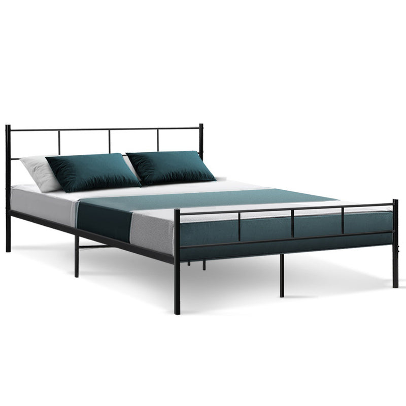 Wategos Metal Queen Bed Frame Black with simple black steel design and sturdy construction for bedroom furniture by Bedzy