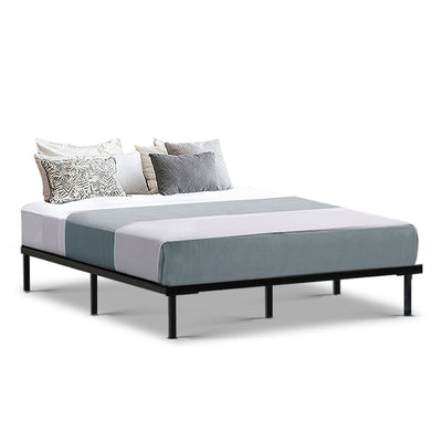 Basic Series Metal Queen Bed Frame Black in sleek black steel with minimalist design and sturdy support for bedroom furniture.