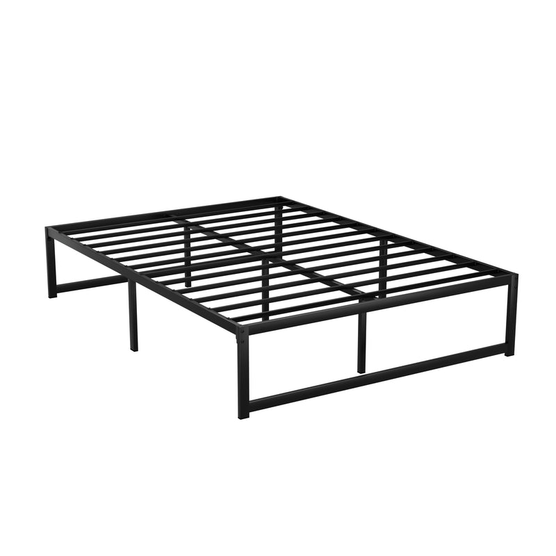 Tino Metal Double Bed Base Black (Metal Slats) with powder-coated frame and sturdy metal slats for bedroom furniture.