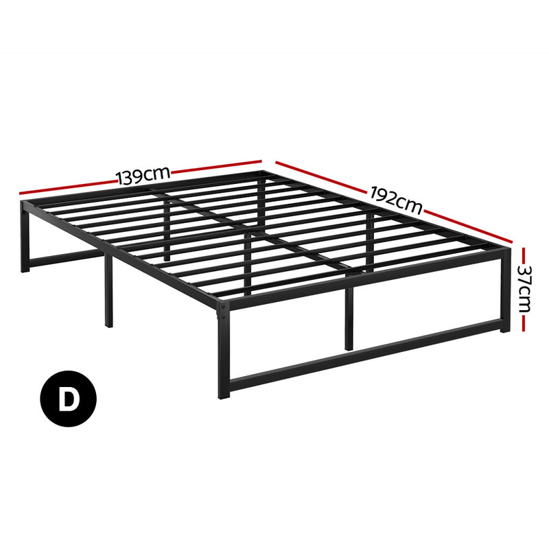 Tino Metal Double Bed Base Black (Metal Slats) with sturdy black metal frame and horizontal slats for bedroom furniture.