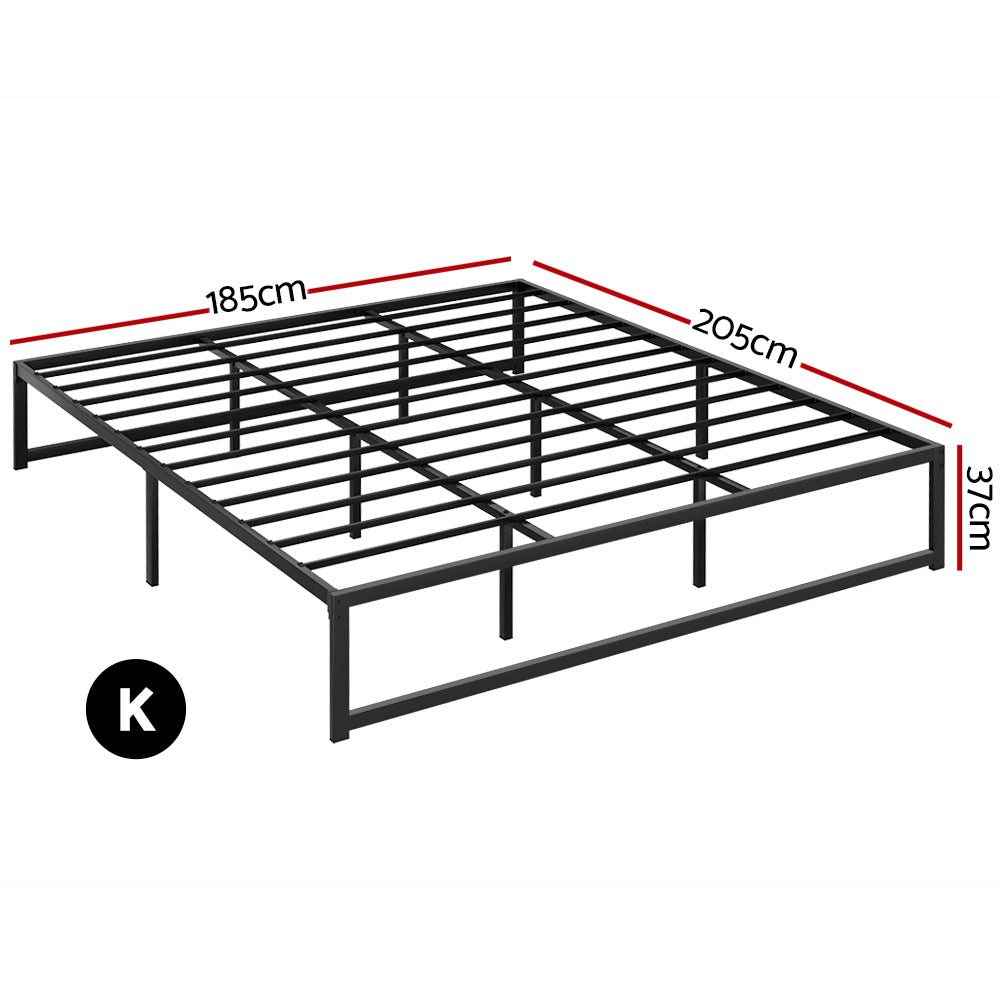 Tino Metal King Bed Base Black (Metal Slats) with powder-coated frame and metal slat support for bedroom furniture