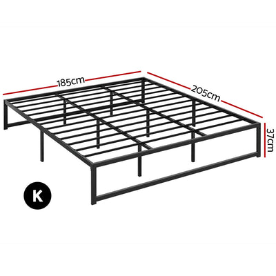 Tino Metal King Bed Base Black (Metal Slats) with powder-coated frame and metal slat support for bedroom furniture
