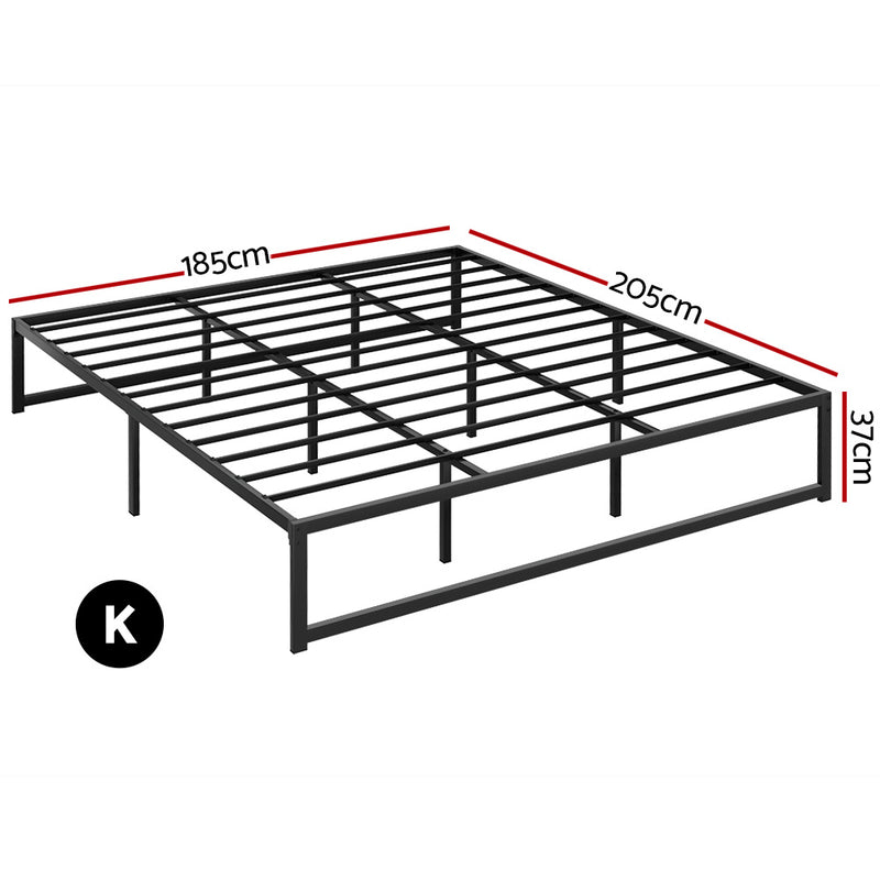 Tino Metal King Bed Base Black (Metal Slats) with powder-coated frame and metal slat support for bedroom furniture