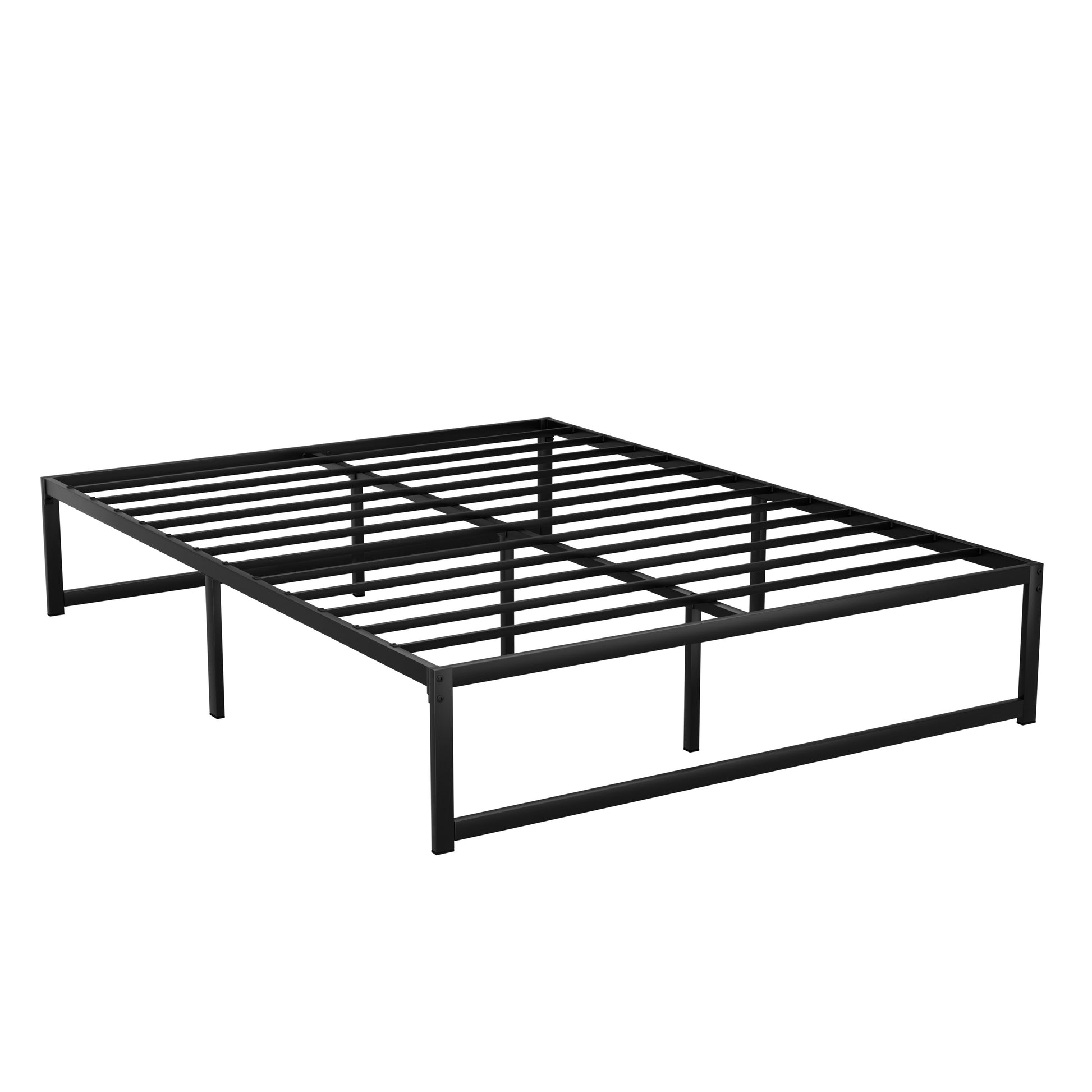 Tino Metal Queen Bed Base Black (Metal Slats) featuring minimalist black metal frame with durable powder-coated finish for bedroom furniture.
