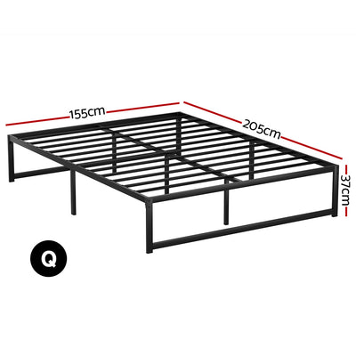 Tino Metal Queen Bed Base Black (Metal Slats) with sturdy black metal frame and slat support, minimalist bedroom furniture design