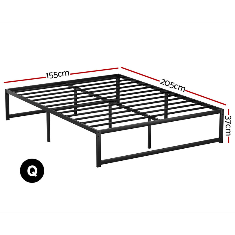 Tino Metal Queen Bed Base Black (Metal Slats) with sturdy black metal frame and slat support, minimalist bedroom furniture design