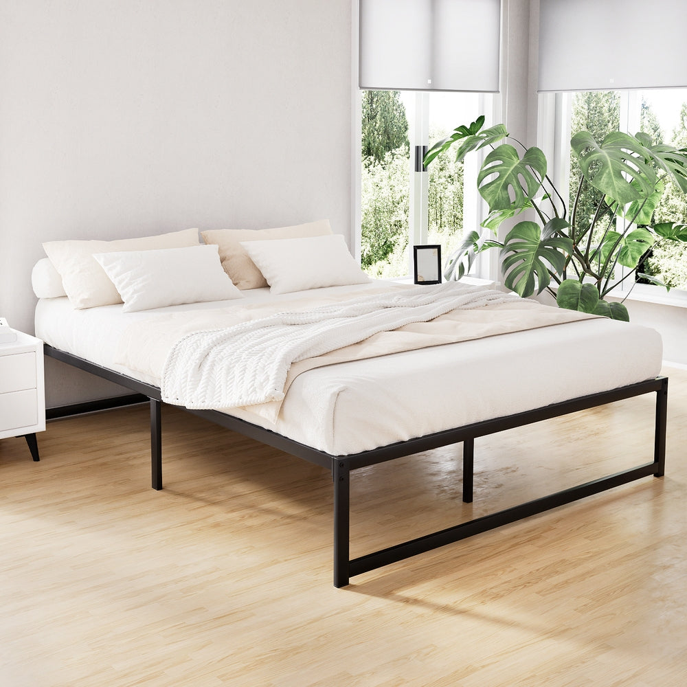 Tino Metal Queen Bed Base Black (Metal Slats)