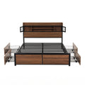 Double Bed Frame with 4 Drawers and Charging Station - Oak