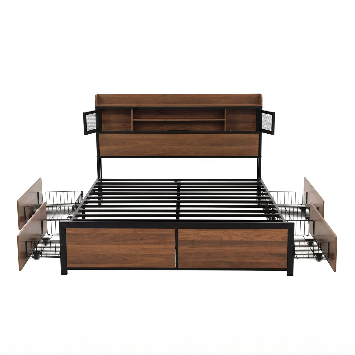 Double Bed Frame with 4 Drawers and Charging Station - Oak