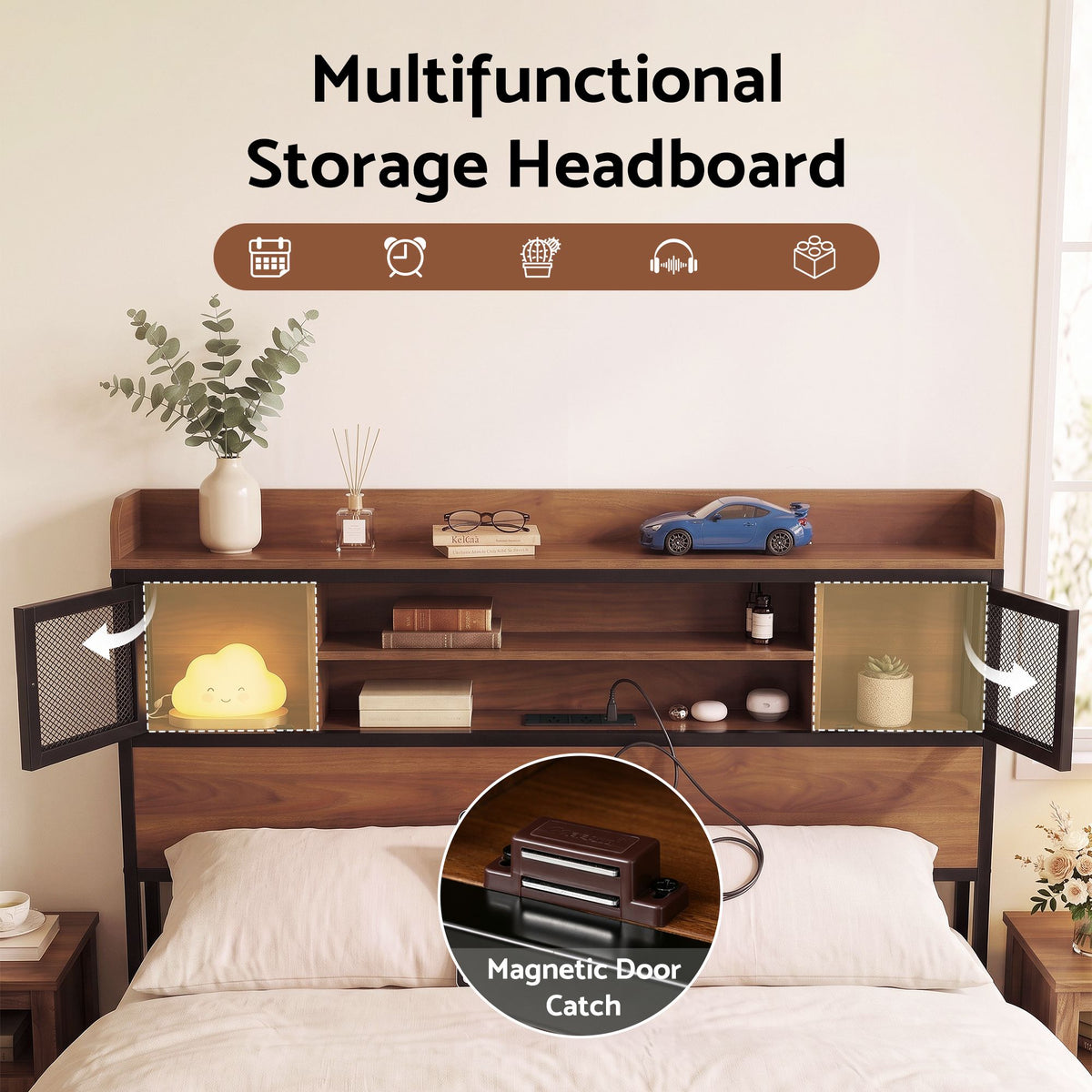 Double Bed Frame with 4 Drawers and Charging Station - Oak