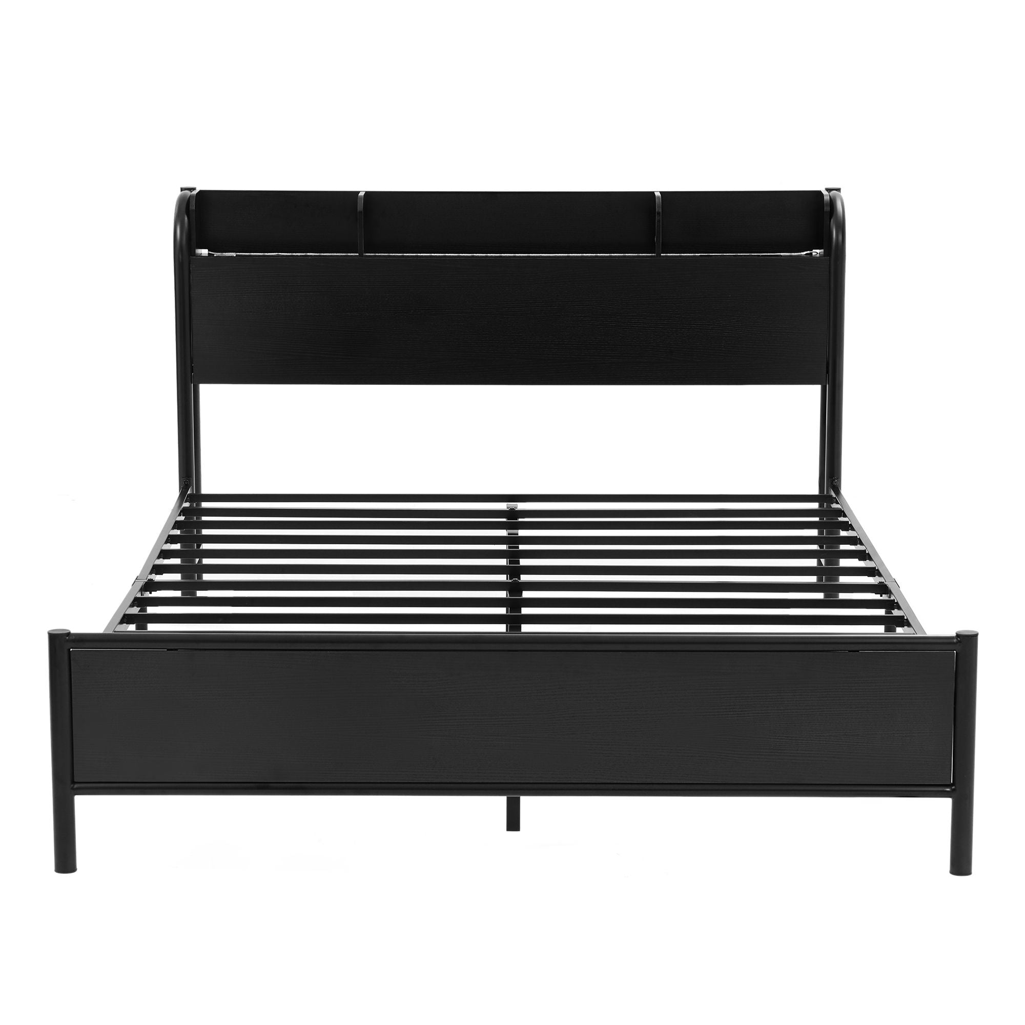 Bed Frame Queen Size with Storage Shelf Headboard Charging Station GRID
