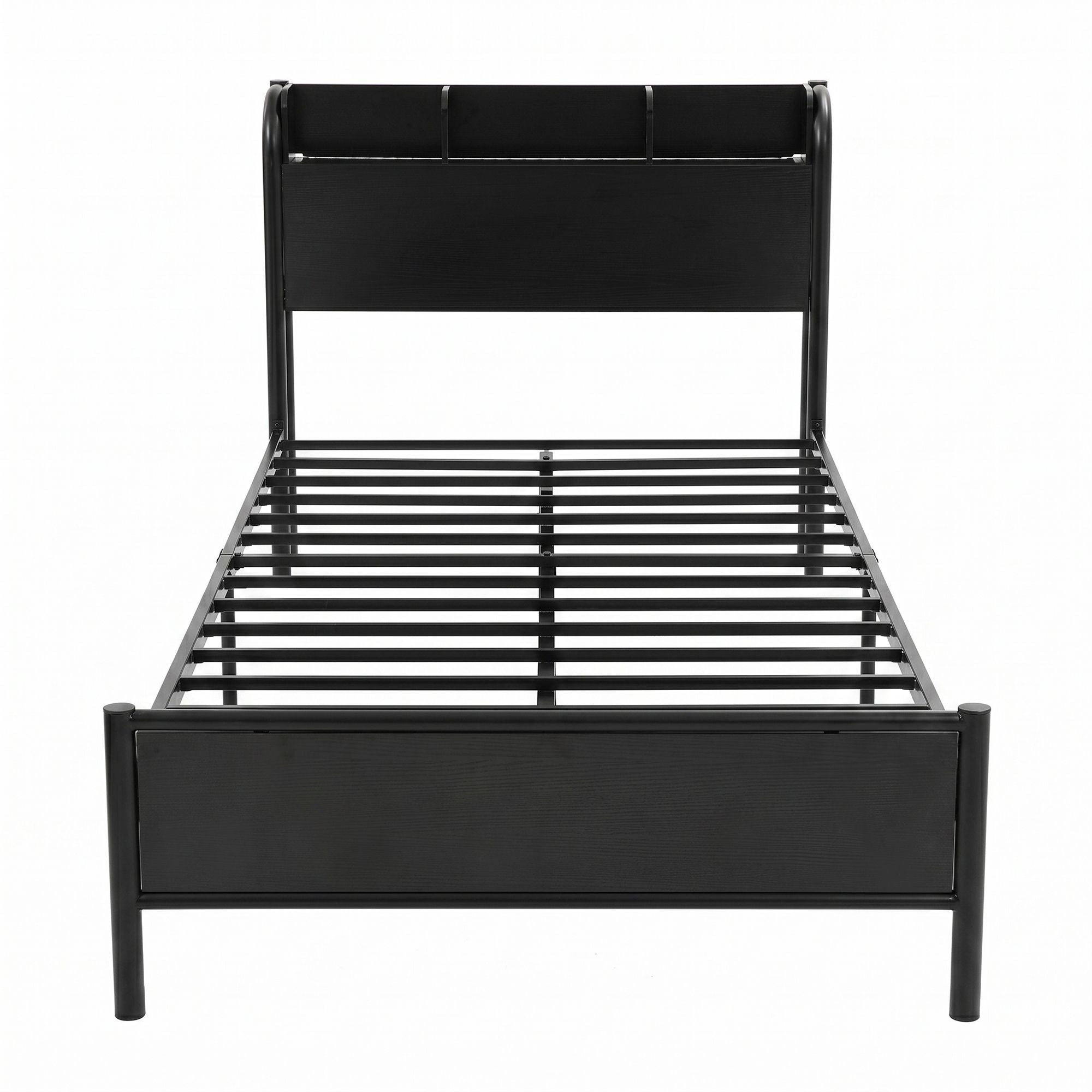 Bed Frame Single Size with Storage Shelf Headboard Charging Station GRID