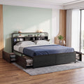 King Metal Bed Frame 4 Drawers Hidden Storage Headboard HEDY