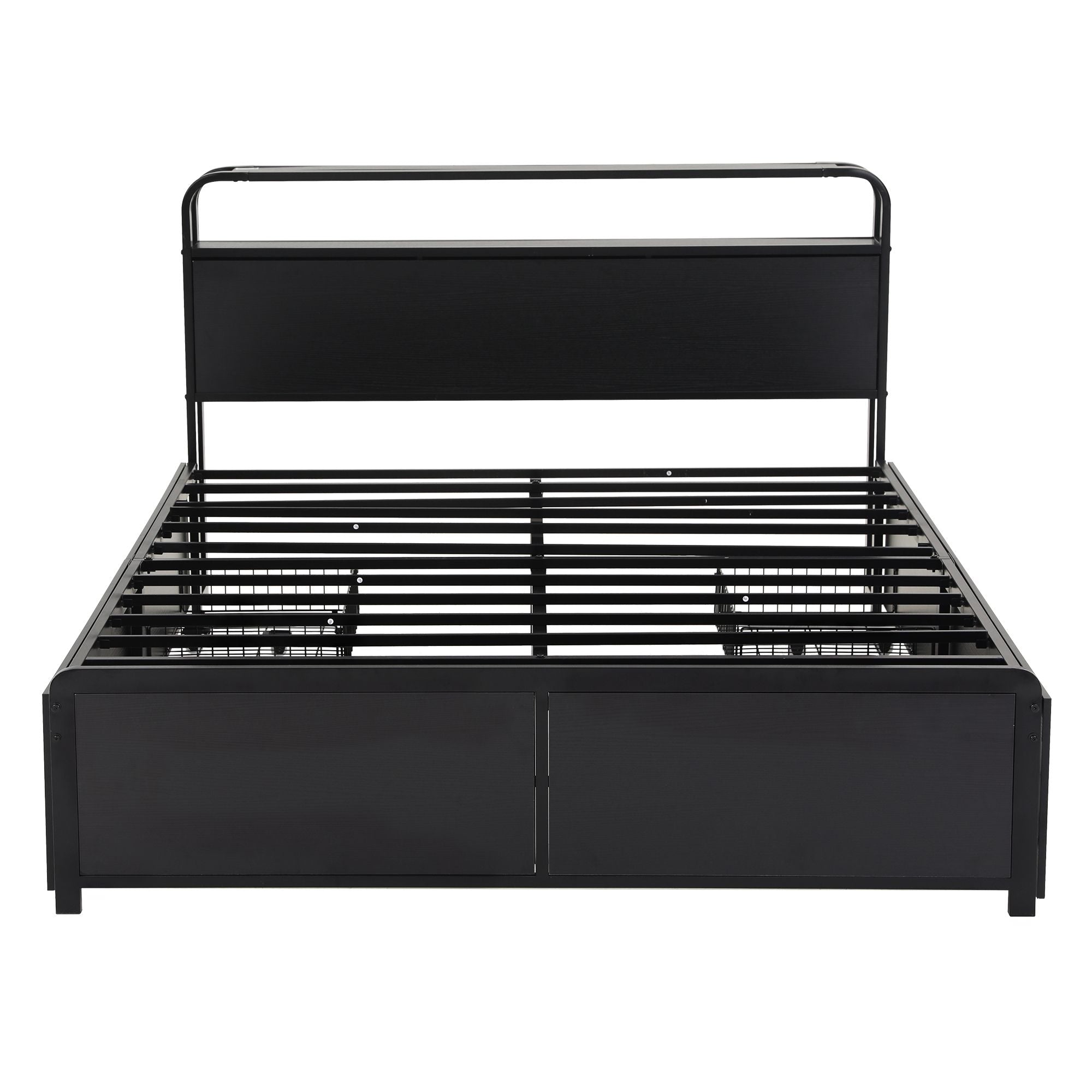 Queen Metal Bed Frame 4 Drawers Hidden Storage Headboard HEDY