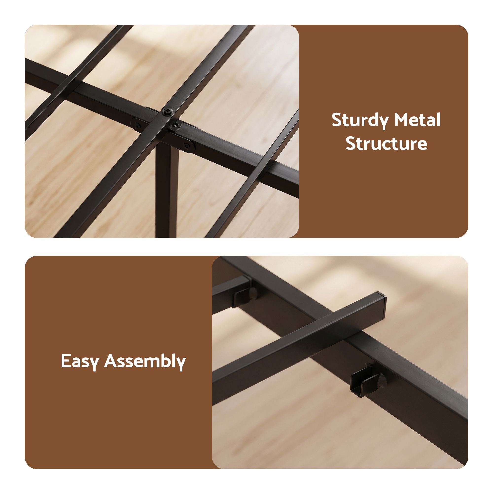 Double Metal Bed Frame with Charging Station and Storage Drawers - Black
