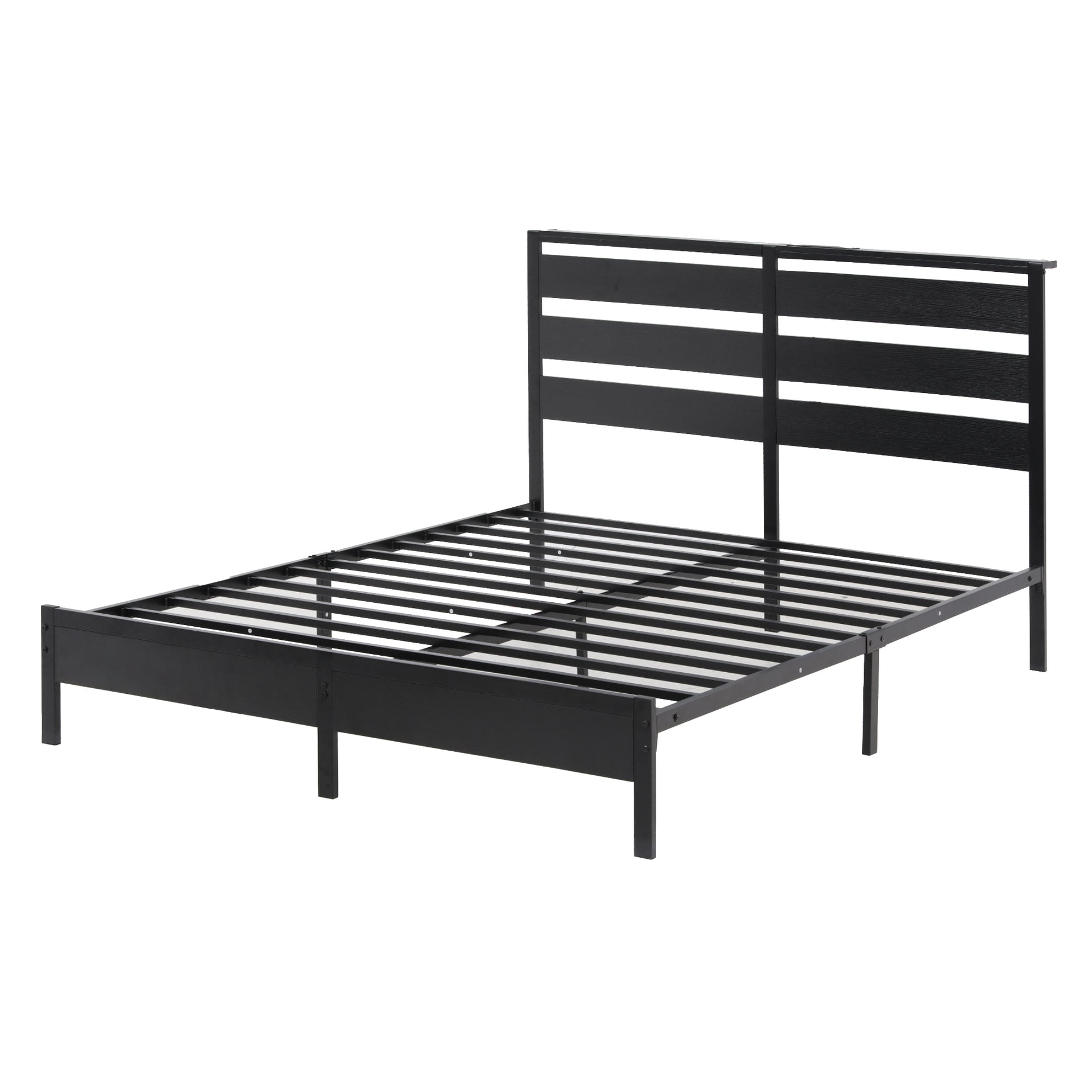 Bed Frame Queen Size LED Metal Bed Base with Charging Station