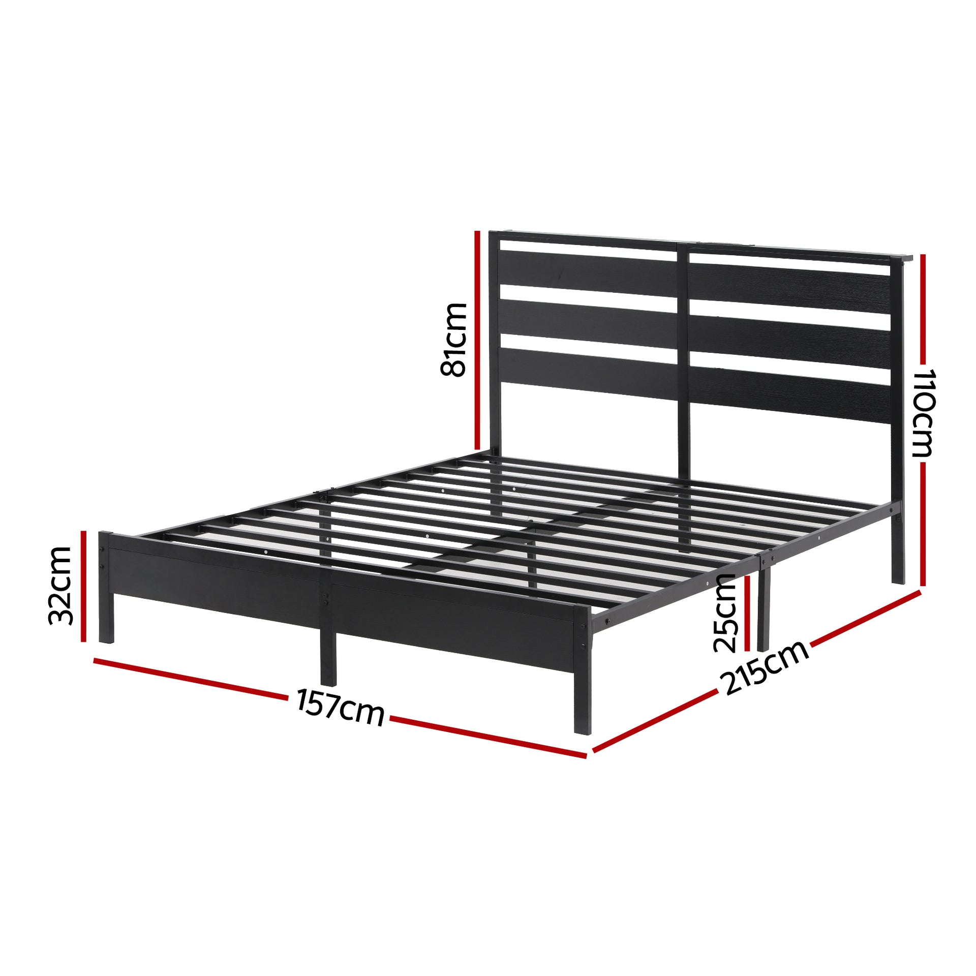 Bed Frame Queen Size LED Metal Bed Base with Charging Station