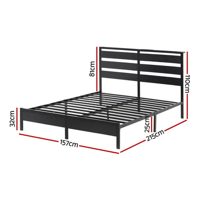 Bed Frame Queen Size LED Metal Bed Base with Charging Station